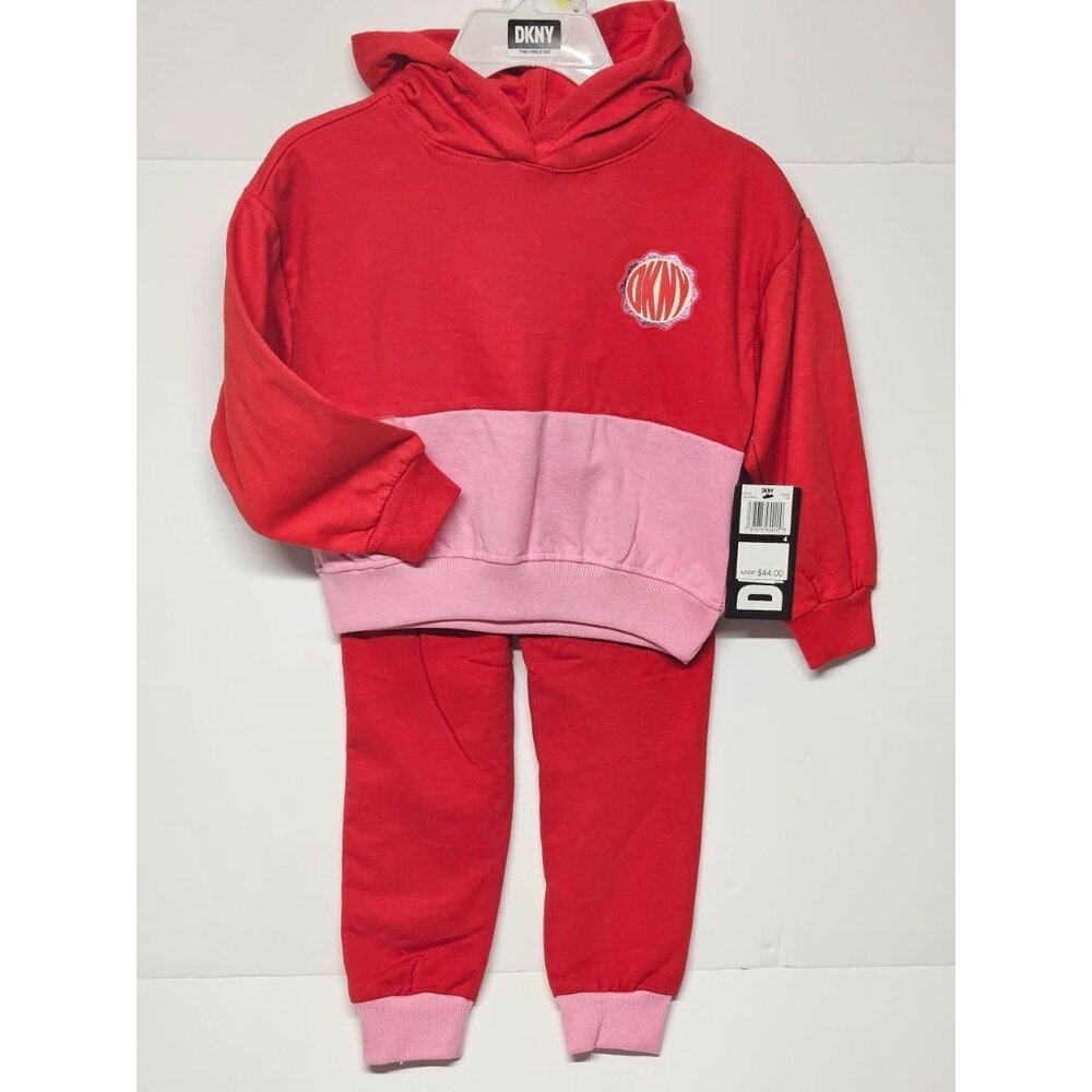 DKNY Girls Size 4, 2 Piece Outfit, Riot Red/Pink Real Love Jogger Set Track Suit
